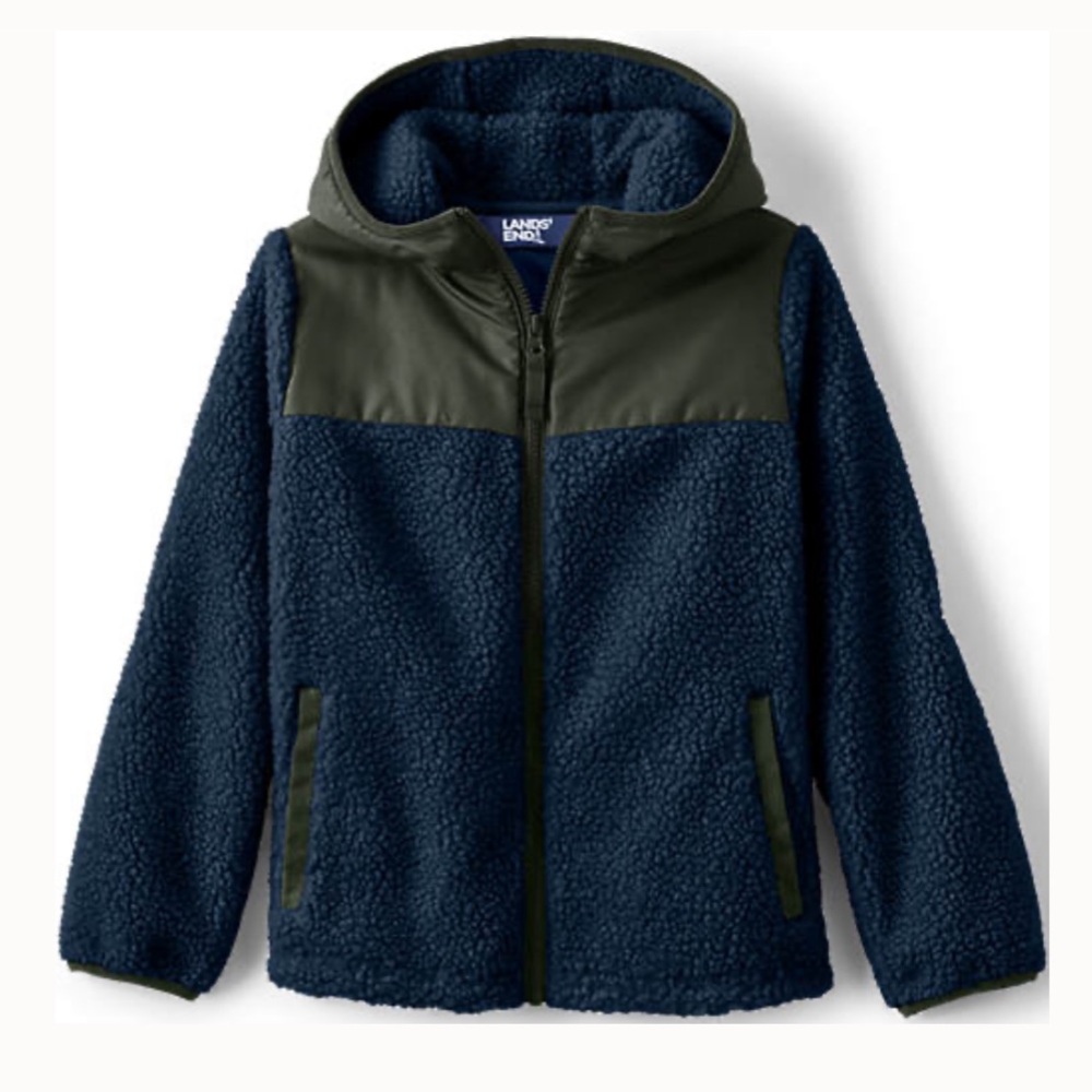 Lands' End Dark Blue Fleece Jacket with Hood